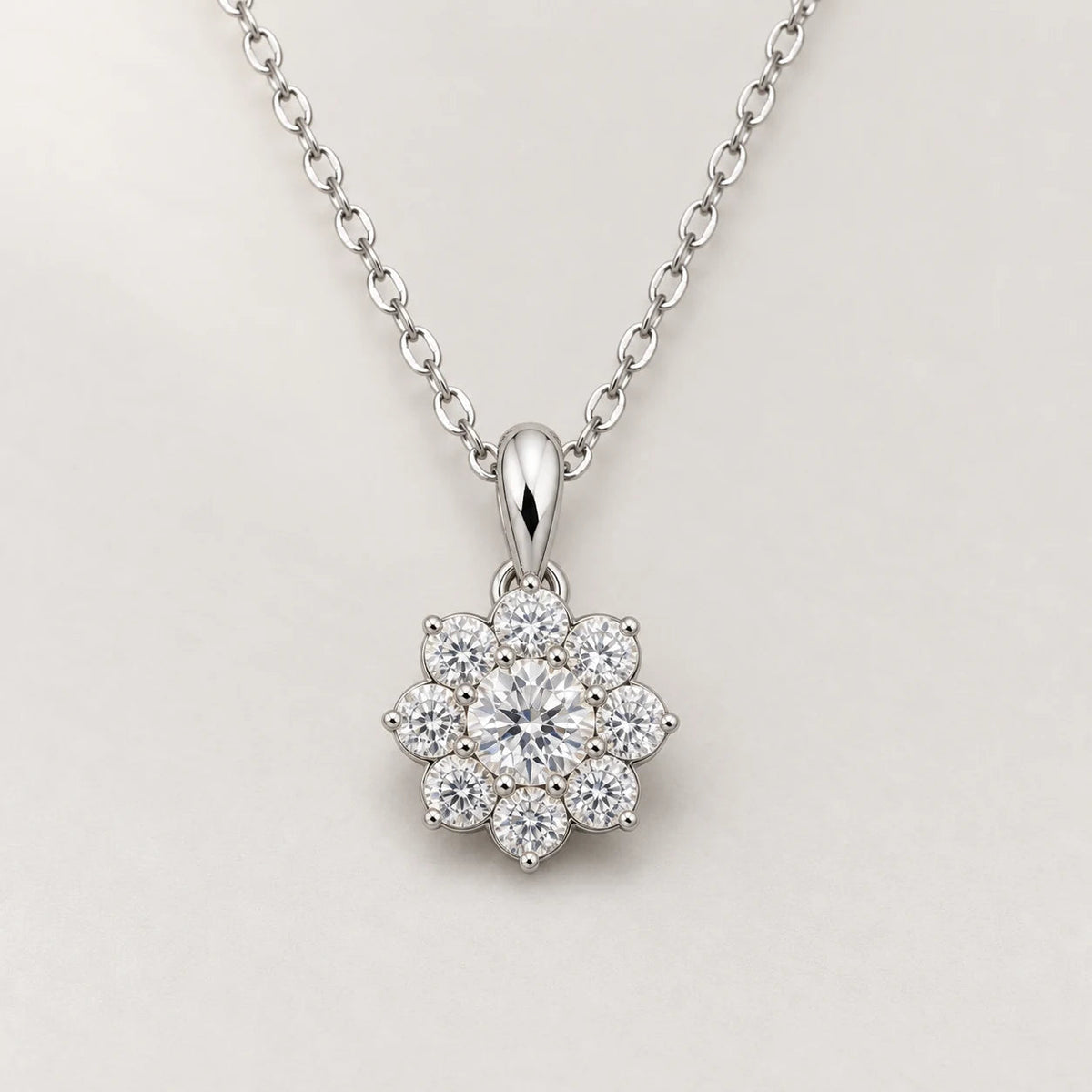 Flower Necklace, silver tone · rounded