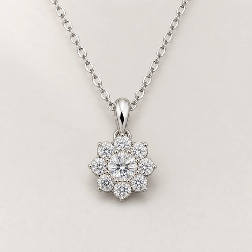 Flower Necklace, silver tone · rounded