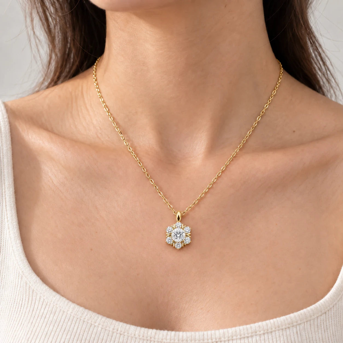Flower Necklace, gold tone · angular