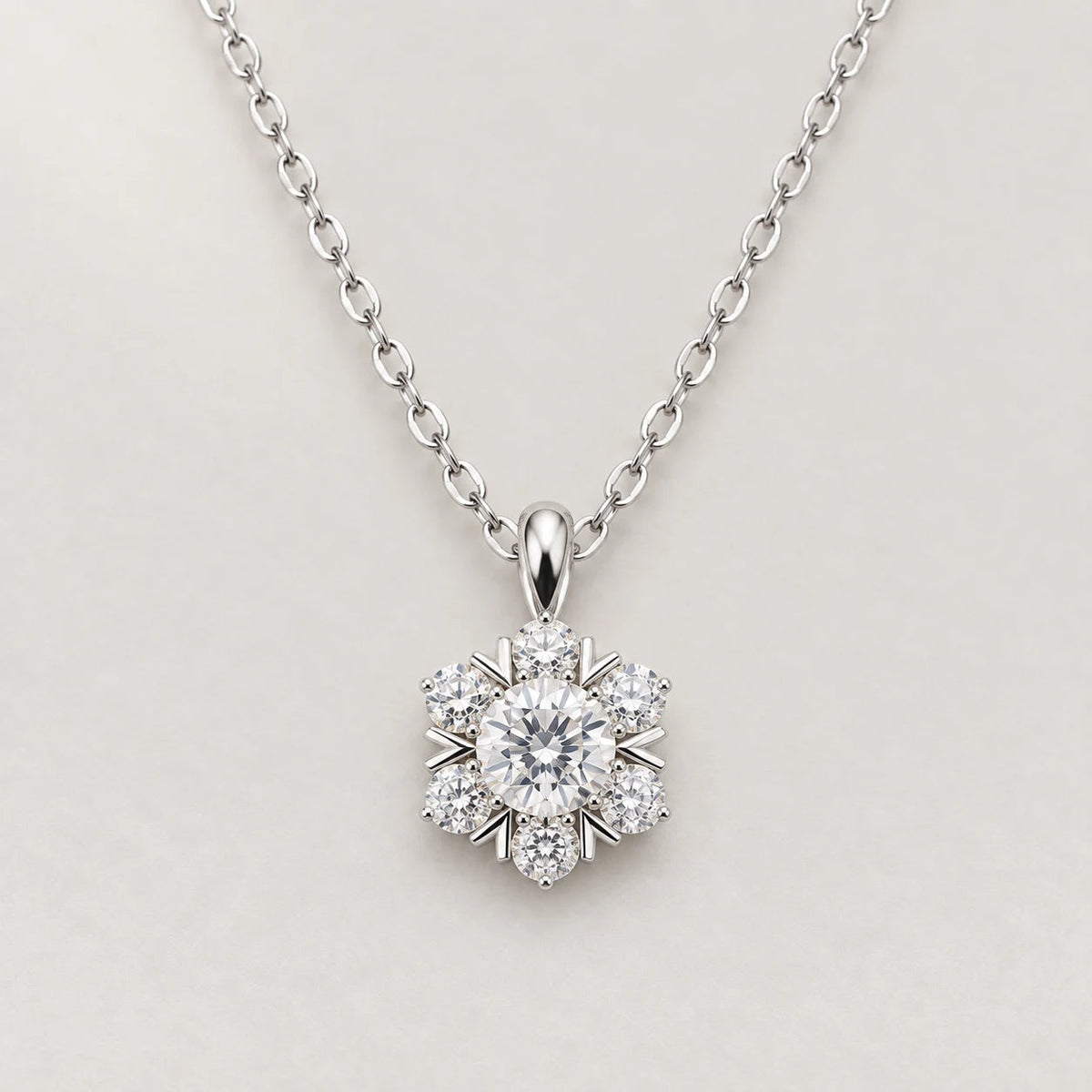 Flower Necklace, silver tone · angular