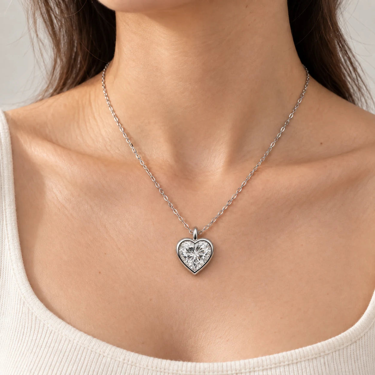 Heart Necklace, silver tone · large