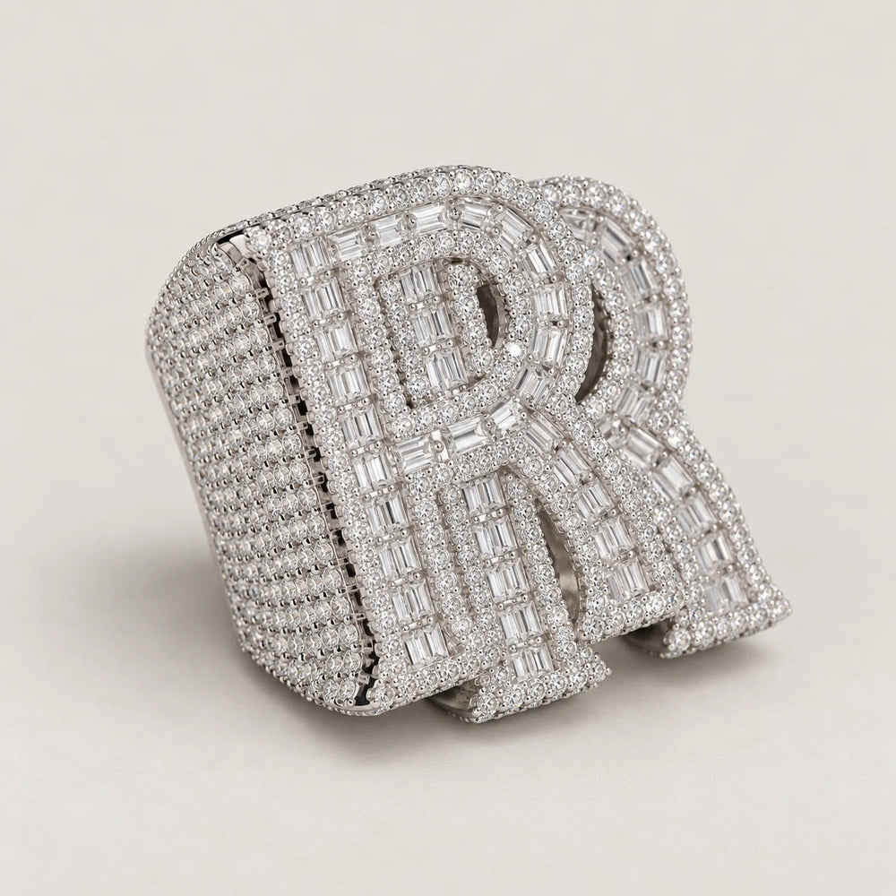 R Ring, silver tone
