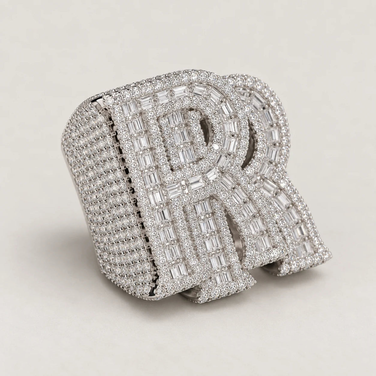 R Ring, silver tone